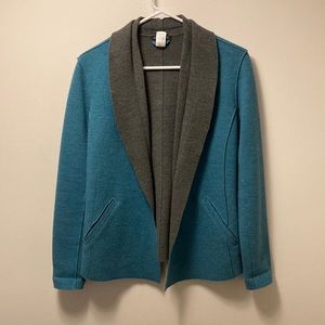 Eileen Fisher Wool Blazer Open Cardigan Sweater Jacket W Pockets